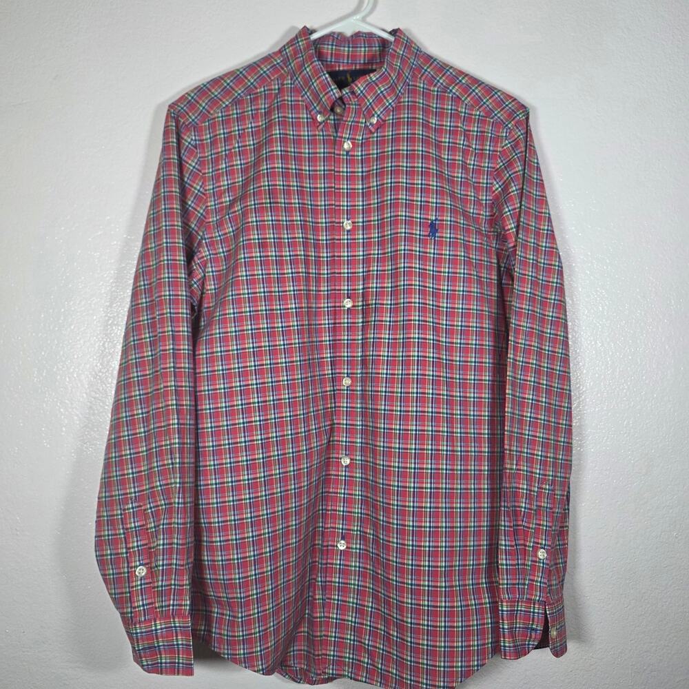 Ralph Lauren Plaid Button Down Shirt Red Blue Cotton Men's XL 18-20